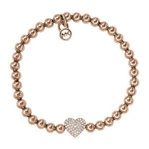 MICHAEL KORS BEADED BRACELET WITH CUBIC ZIRCONIA HEART SHAPED CHARM